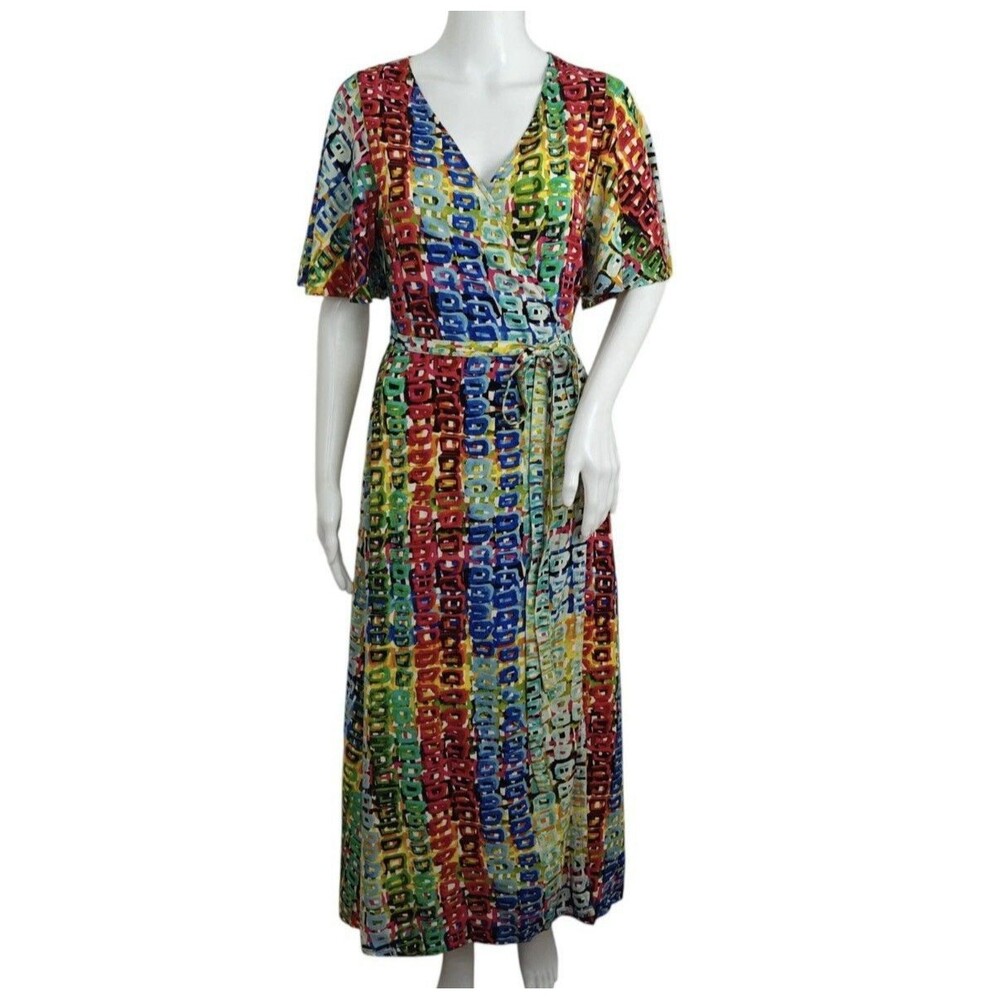 Jams World Adele Wrap Maxi Dress SMALL Road Trip Hawaiian Beachy Geometric